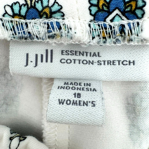 J. JILL Women's 18 White Blue Floral Boho Essential Cotton Stretch Pull On Pants - Picture 6 of 11